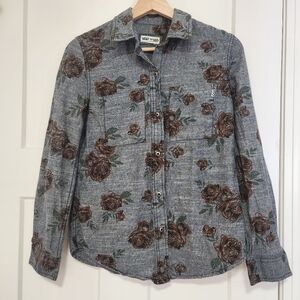 Vans Rose Denim Button Up Shirt Women's Small Grey Streetwear Layering